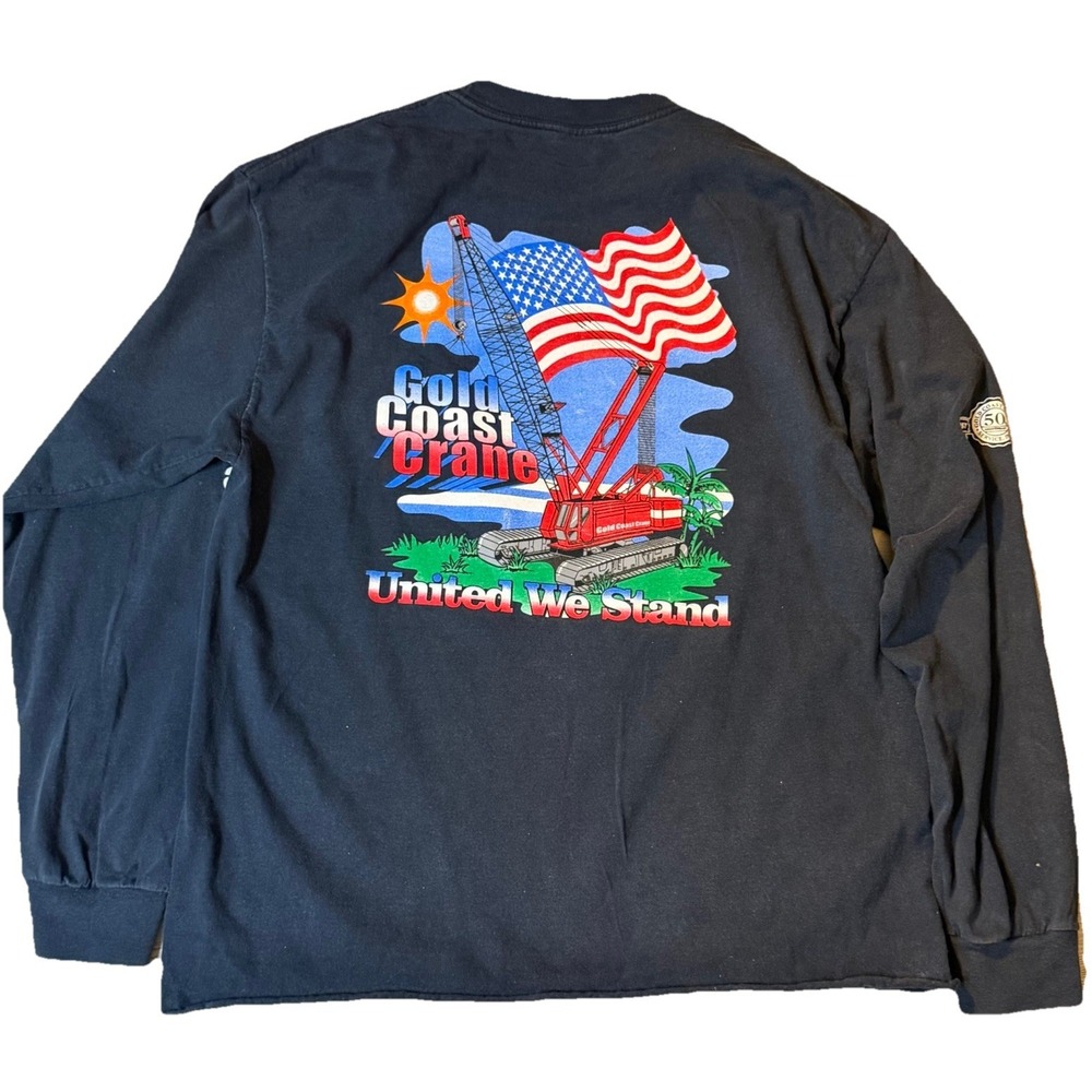 Vintage Gold Coast Crane Long Sleeve Shirt USA Graphic Navy Mens Large